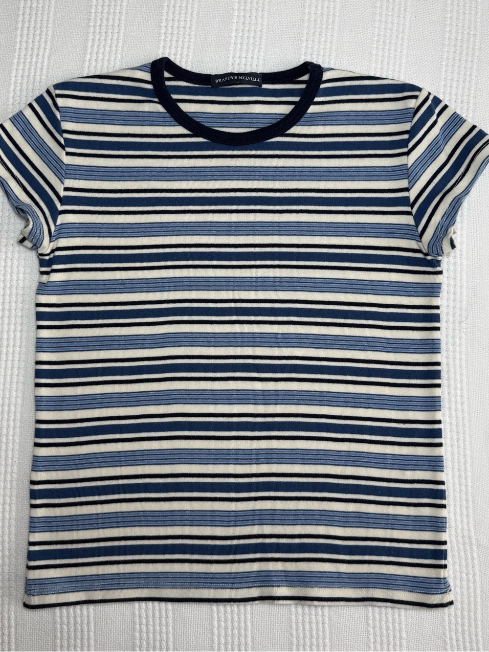Brandy Melville Hailie Striped Top Navy Blue White Baby Tee One Size